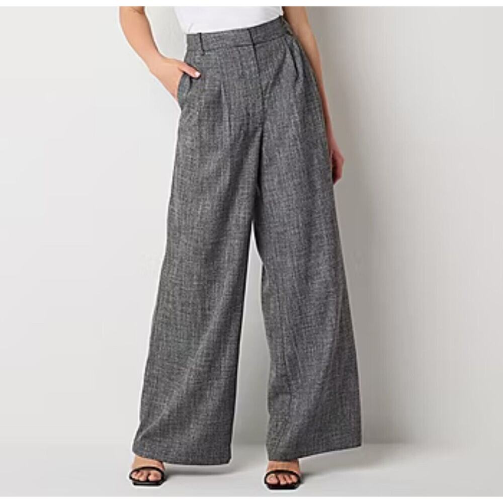 Worthington Wide Leg Dress Pants 18 Grey Faux Linen Business Pleated NWT